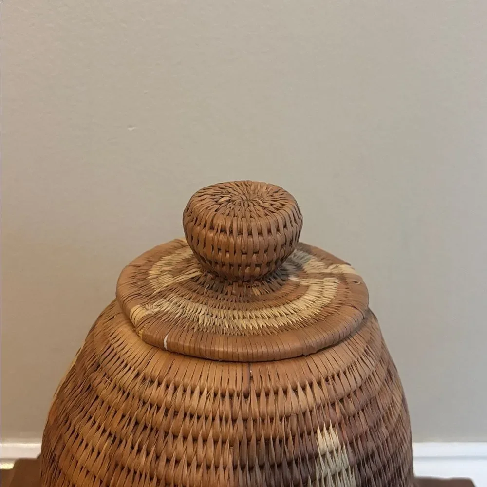Handcrafted Woven Basket with Lid - Brown and Tan